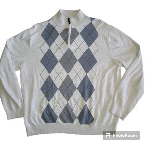TASSO Elba 1/4 Zip  Sweater White Gray Golf Mock Neck Cotton
